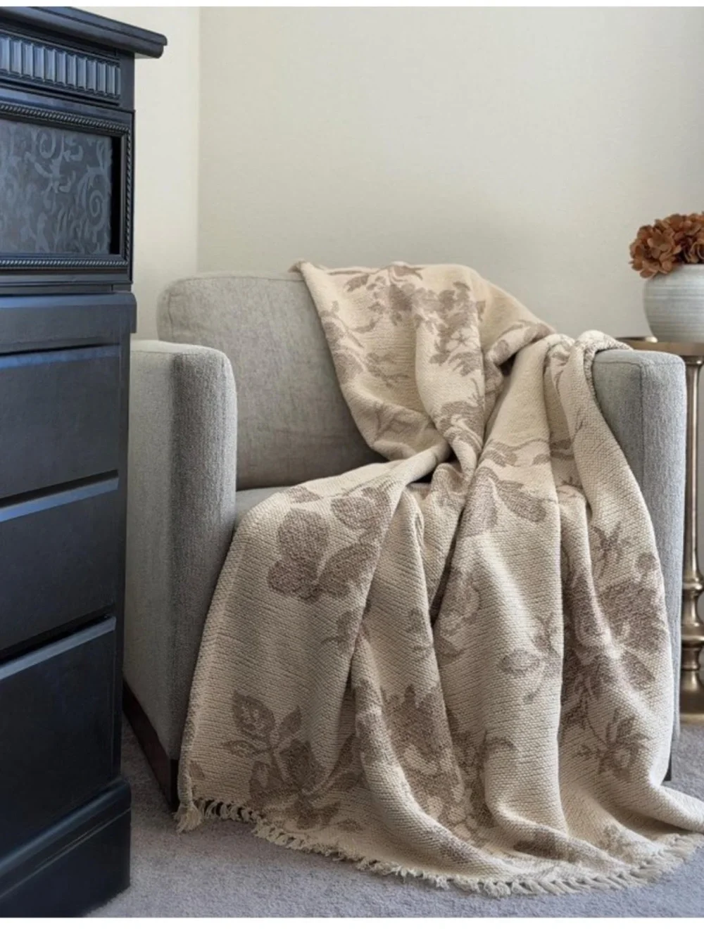Woven Floral & Leaves Pattern Throw with Fringe -Threshold designed Studio McGee